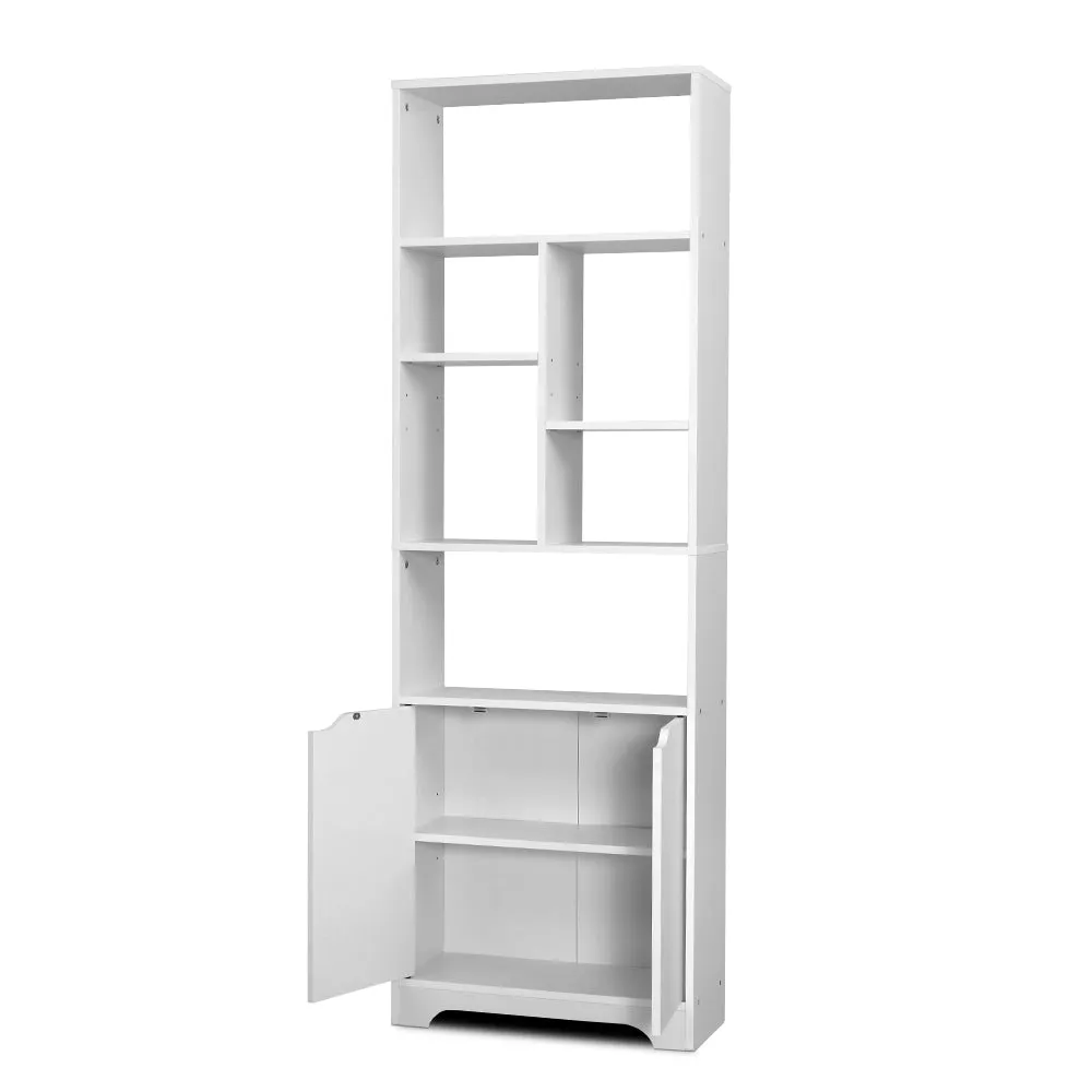 Modern 8-Shelf White Bookshelf with Cabinet - Artiss