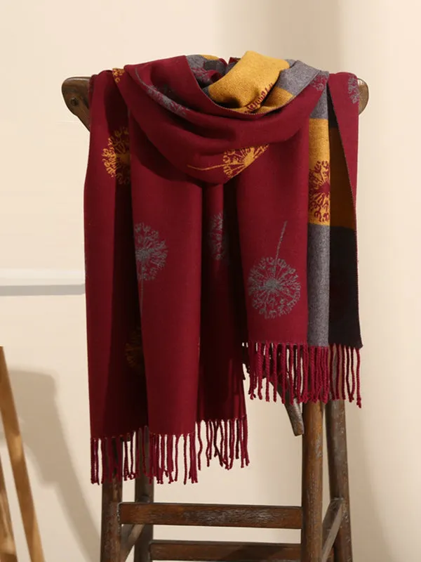 Original Creation Contrast Color Tasseled Shawl&Scarf