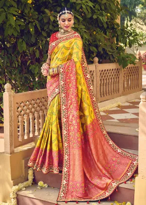 Patna Patola Pure Silk Yellow & Red Wedding Traditional Saree