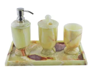 Pistachio Green Onyx 4-Piece Bath Accessory Set with Vanity Tray