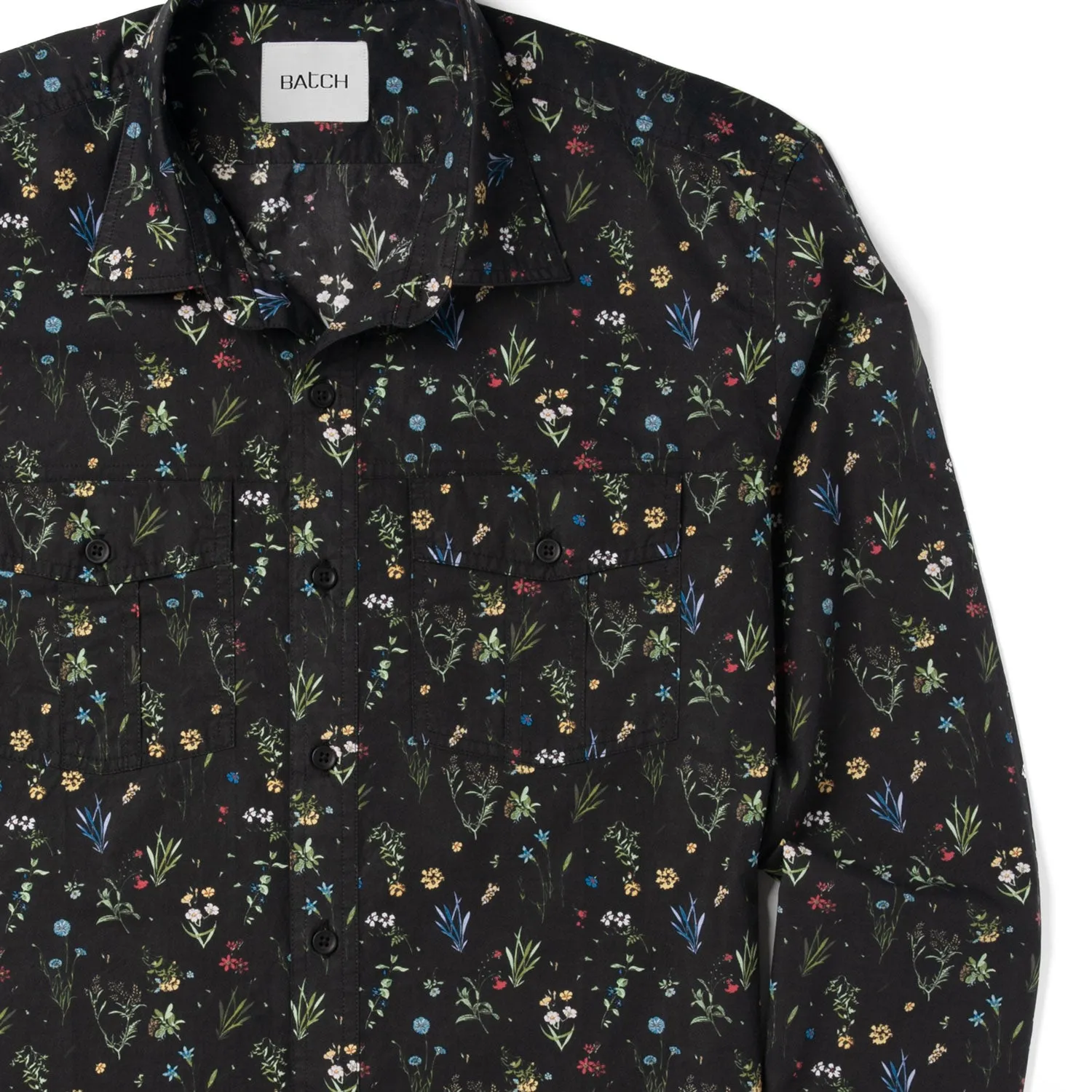 Primer Utility Shirt – Black Flower Print Cotton Poplin