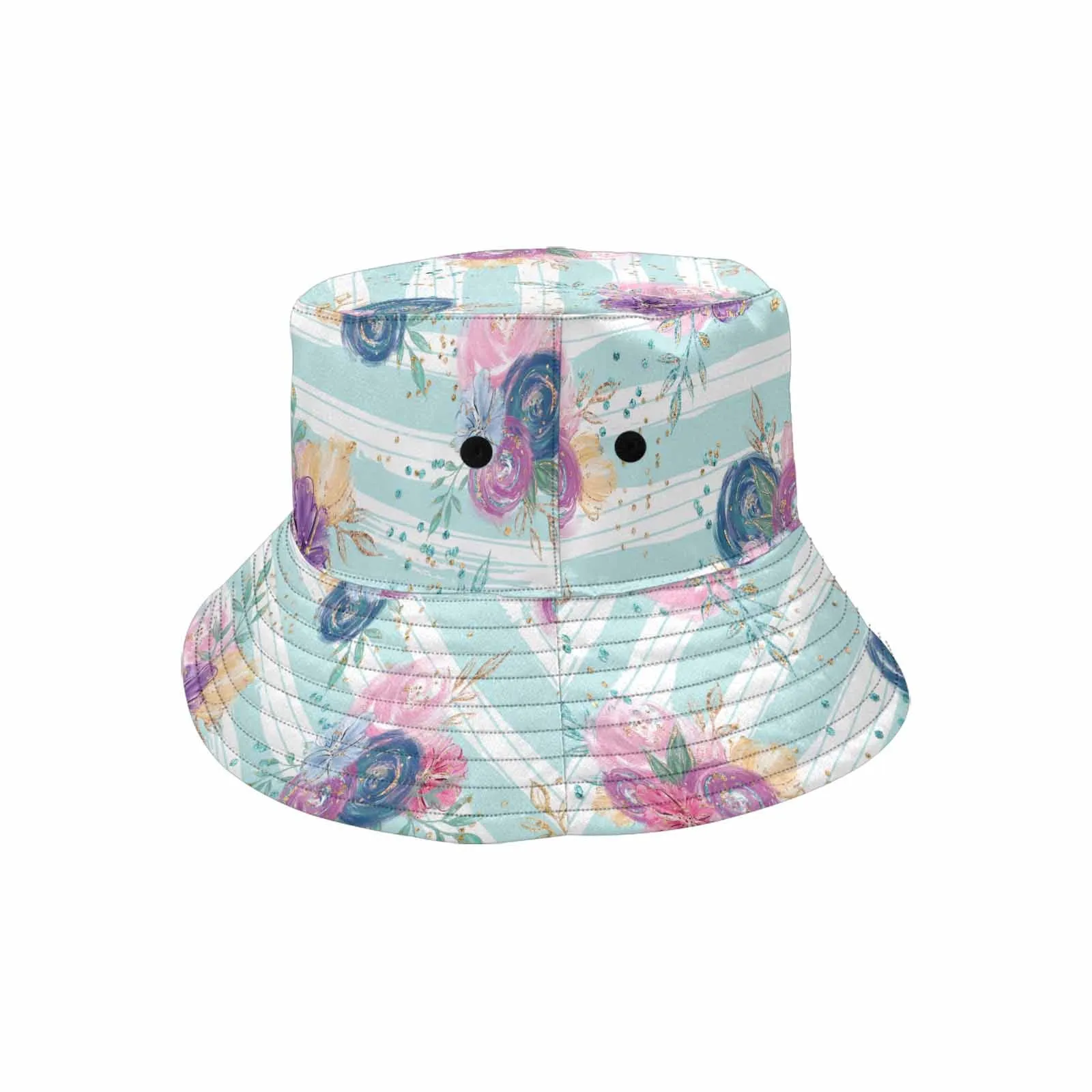 Purple and Pink floral Blue Stripes  Unisex Summer Single-Layer Bucket Hat