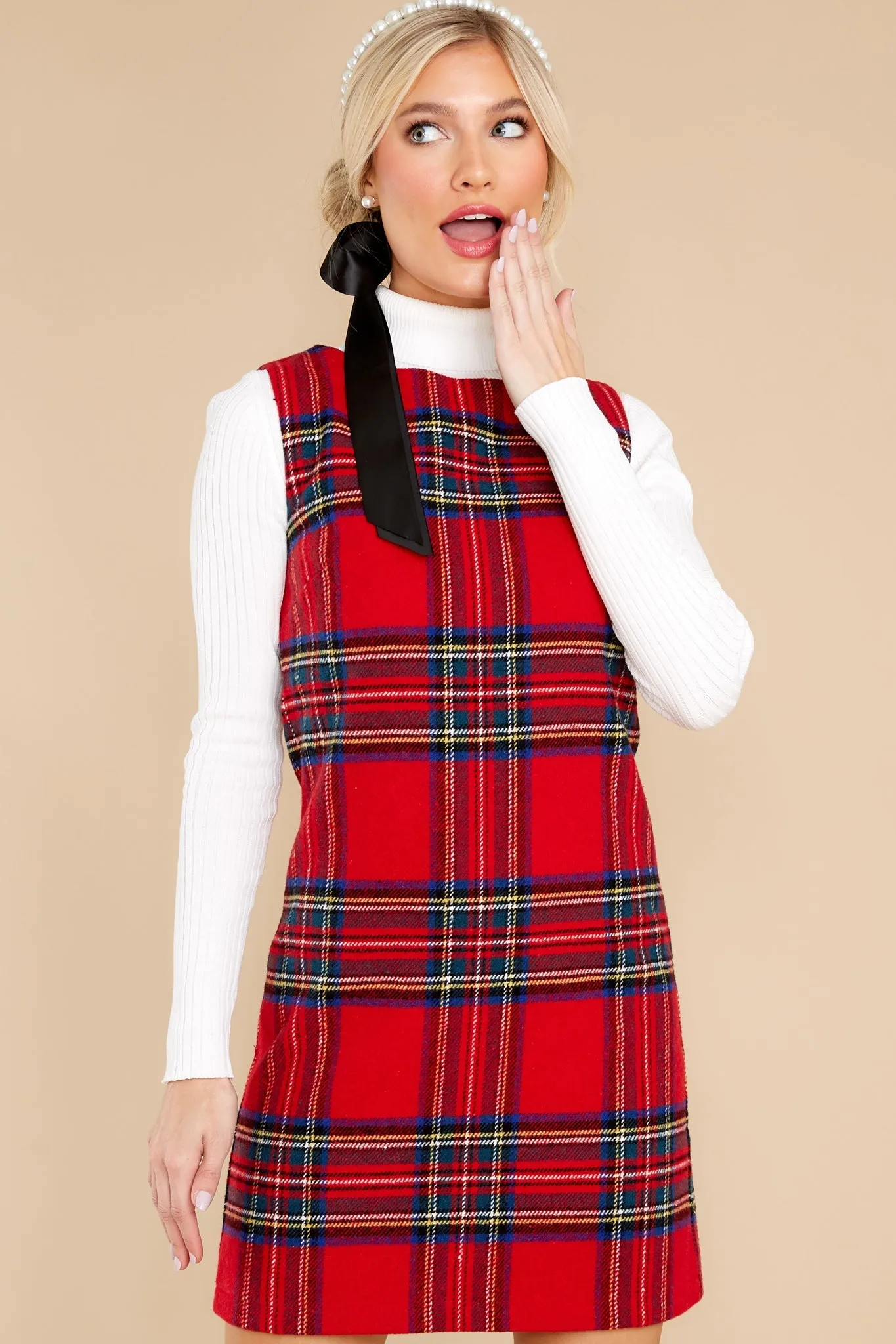 Sentimental Feeling Red Plaid Dress