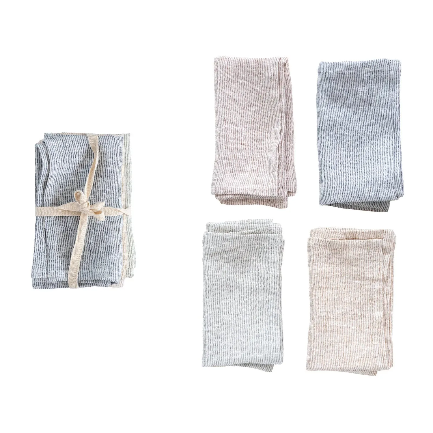 Set of 4 Woven Linen Striped Napkins