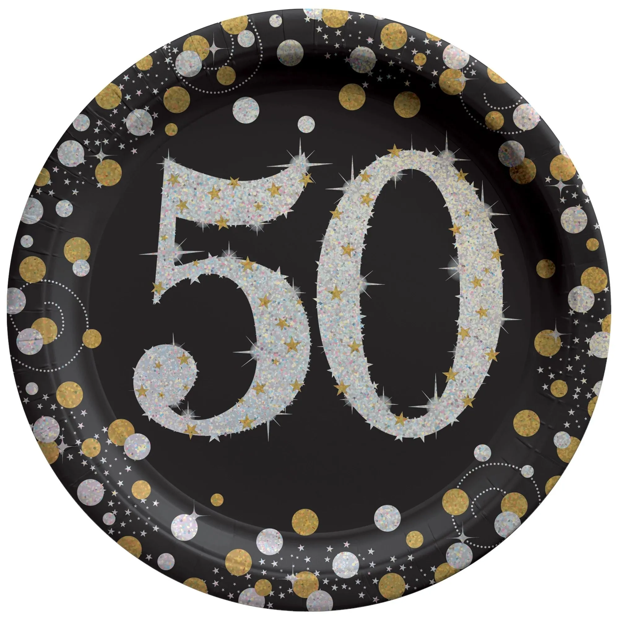 Sparkling Celebration "50" Round Plates, 7" | 8 ct