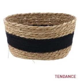 Straw And Cotton Storage Baskets - Natural/Black - Various Sizes