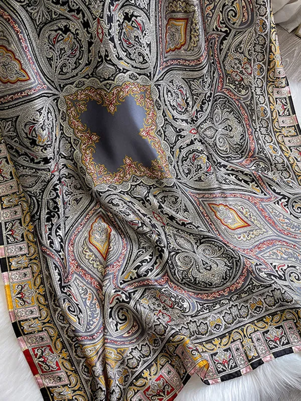 Vintage Printed Silk Imitation Shawl&Scarf