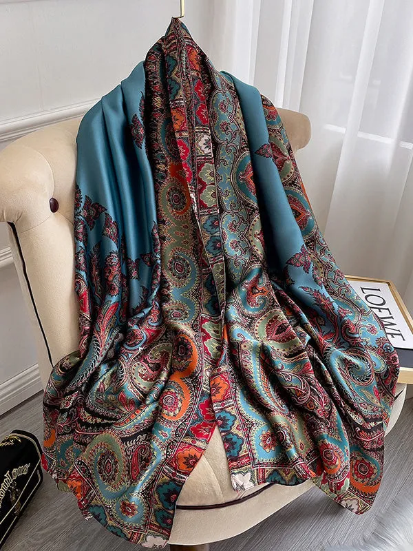 Vintage Printed Silk Imitation Shawl&Scarf