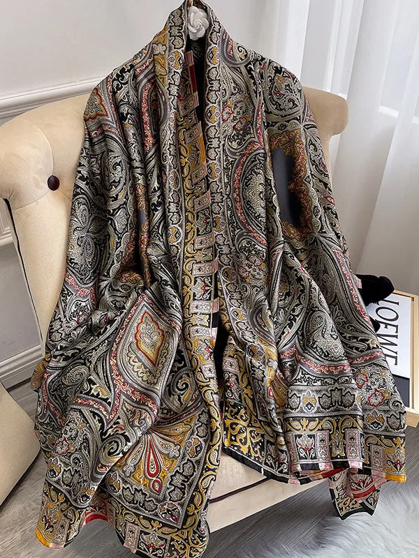 Vintage Printed Silk Imitation Shawl&Scarf