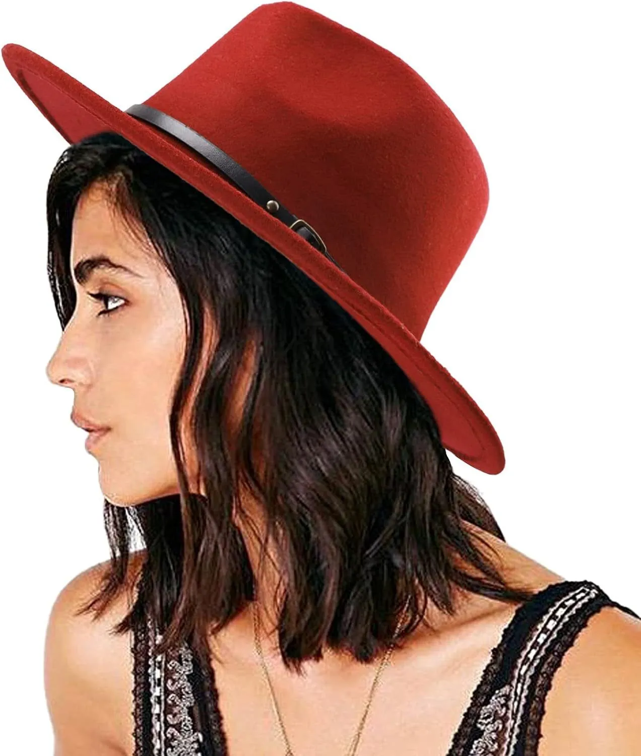 Women Classic Felt Fedora Wide Brim Floppy Hat