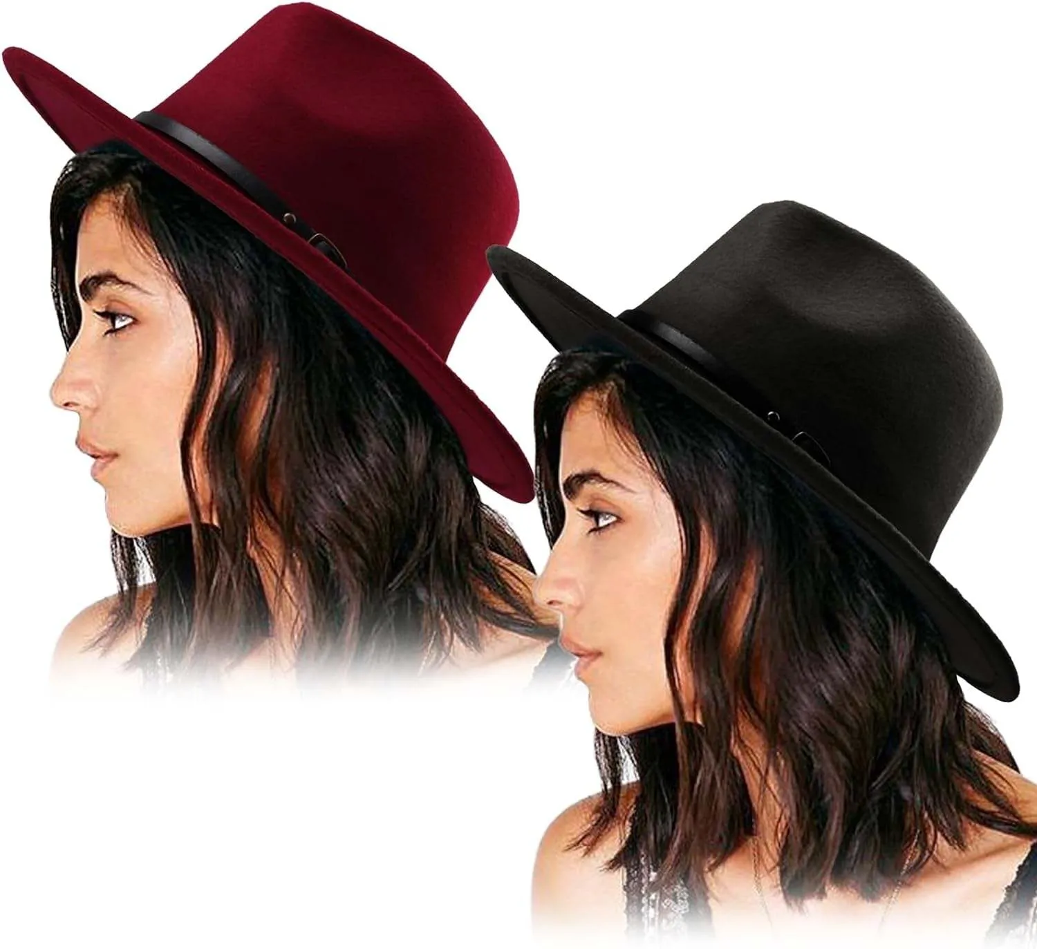 Women Classic Felt Fedora Wide Brim Floppy Hat