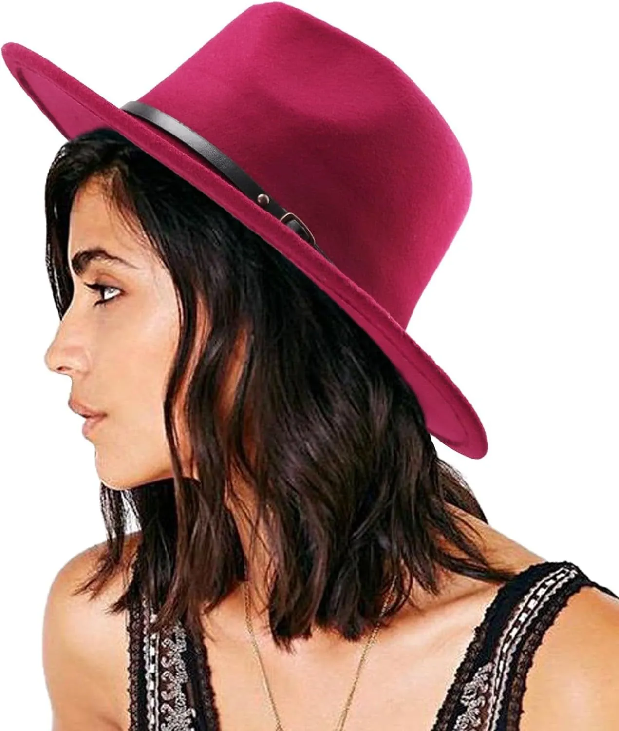 Women Classic Felt Fedora Wide Brim Floppy Hat